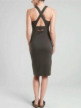 Athleta Deep Breath Bralette Cross-Back Dress Black Olive Size Large Tall NWT